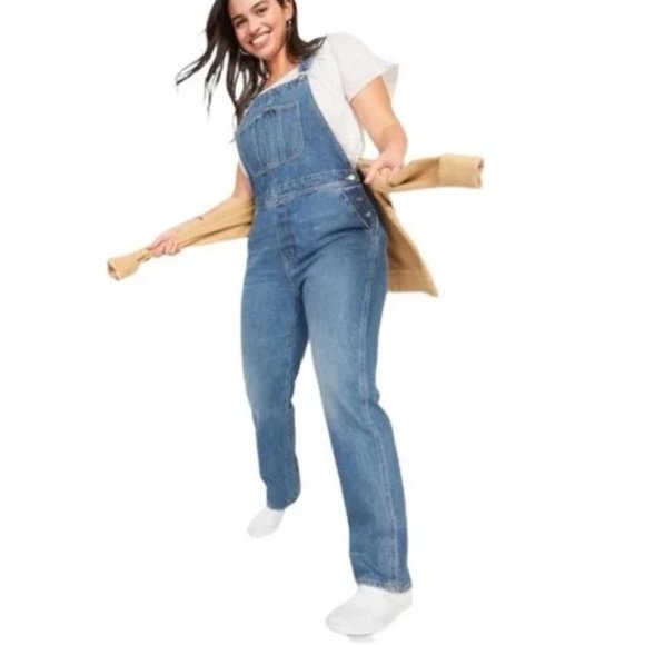 NEW Old Navy Slouchy Straight Jean Overalls 28 - Picture 1 of 15